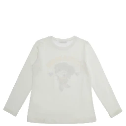 White Long Sleeve T-Shirt with Front Print in Cotton Girl