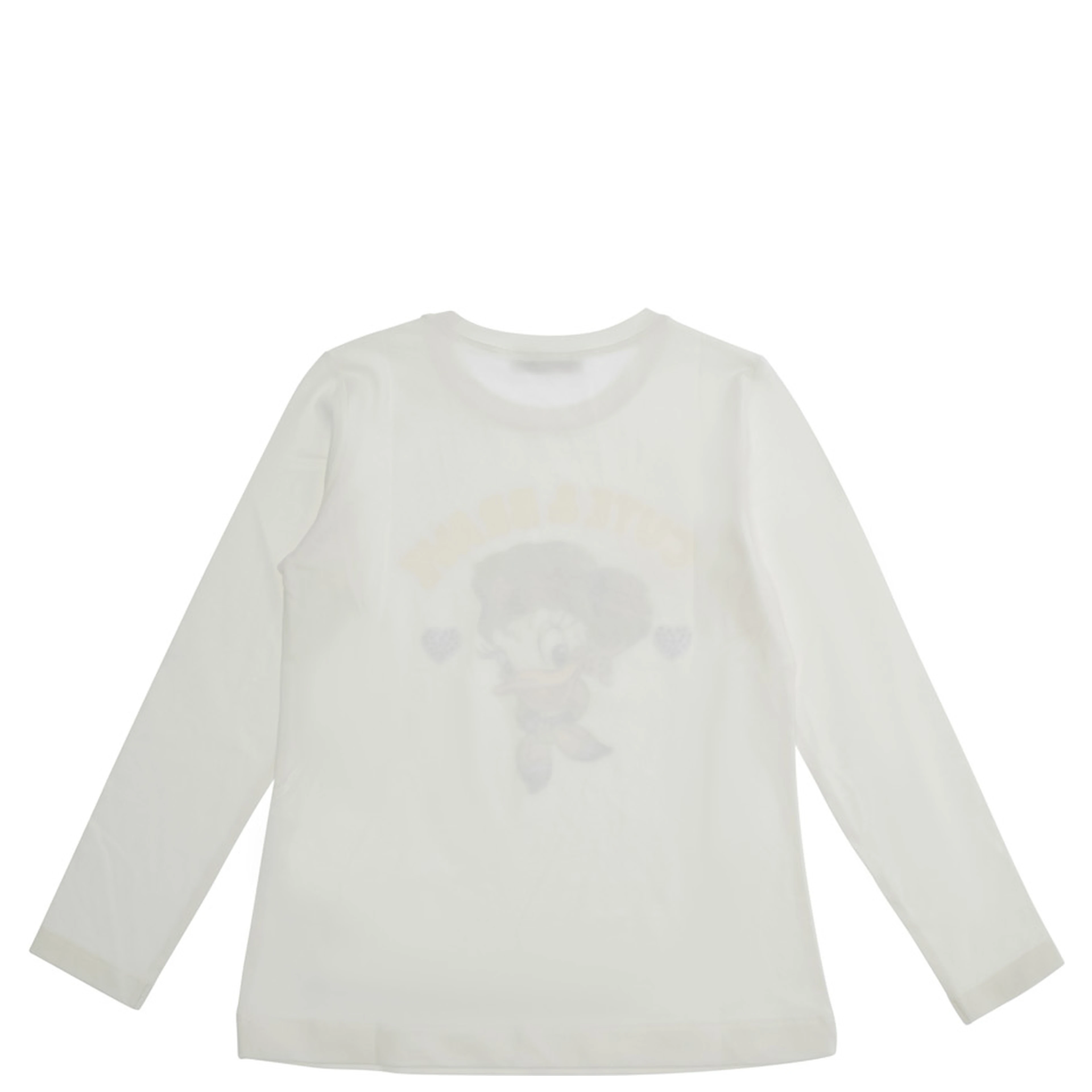 White Long Sleeve T-Shirt with Front Print in Cotton Girl