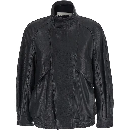 black Jackets with high collar and semi-elasticated waist in leather for women
