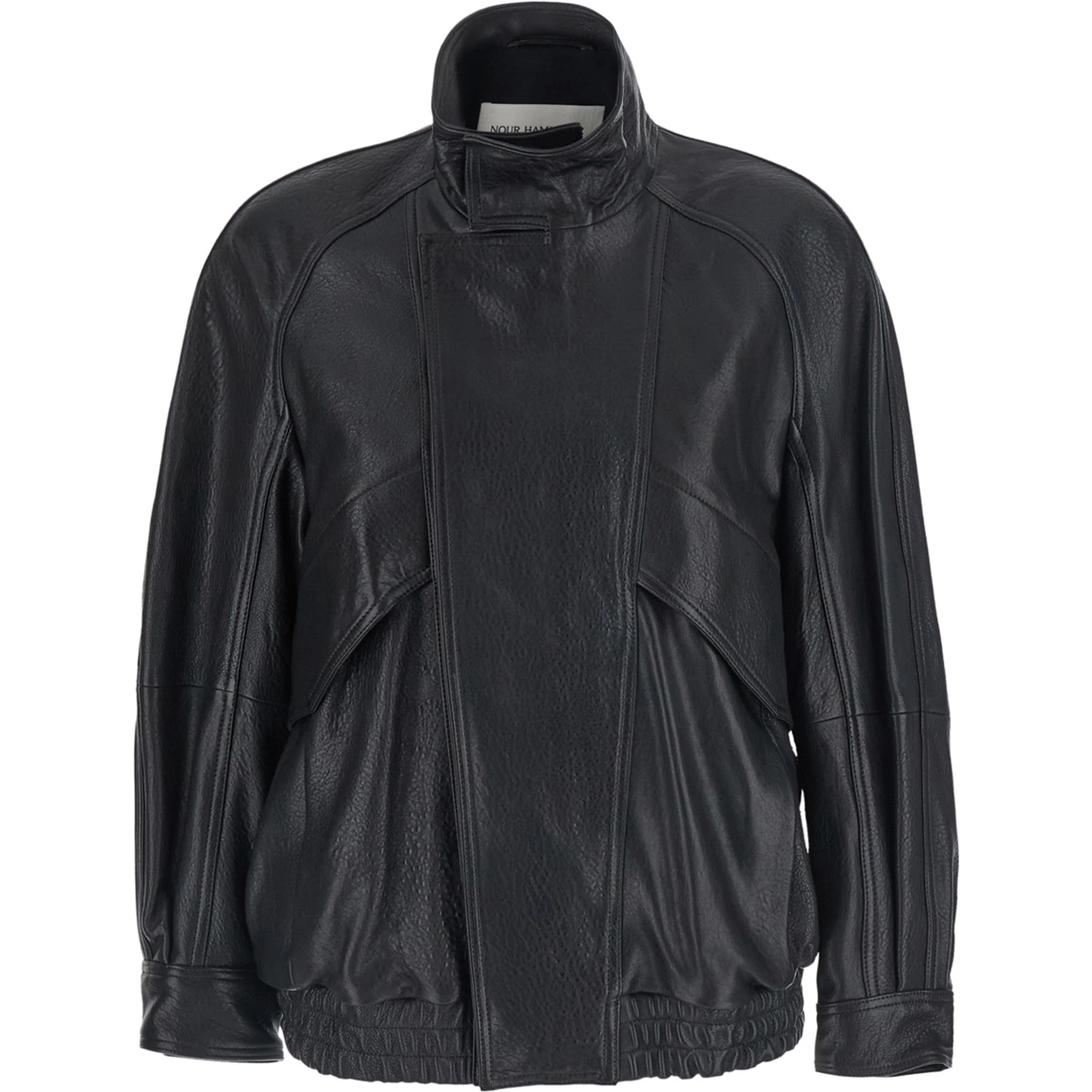 black Jackets with high collar and semi-elasticated waist in leather for women