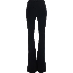 Black Flared Leg Pants with Logo lettering on the Back in Stretch Viscose for Women