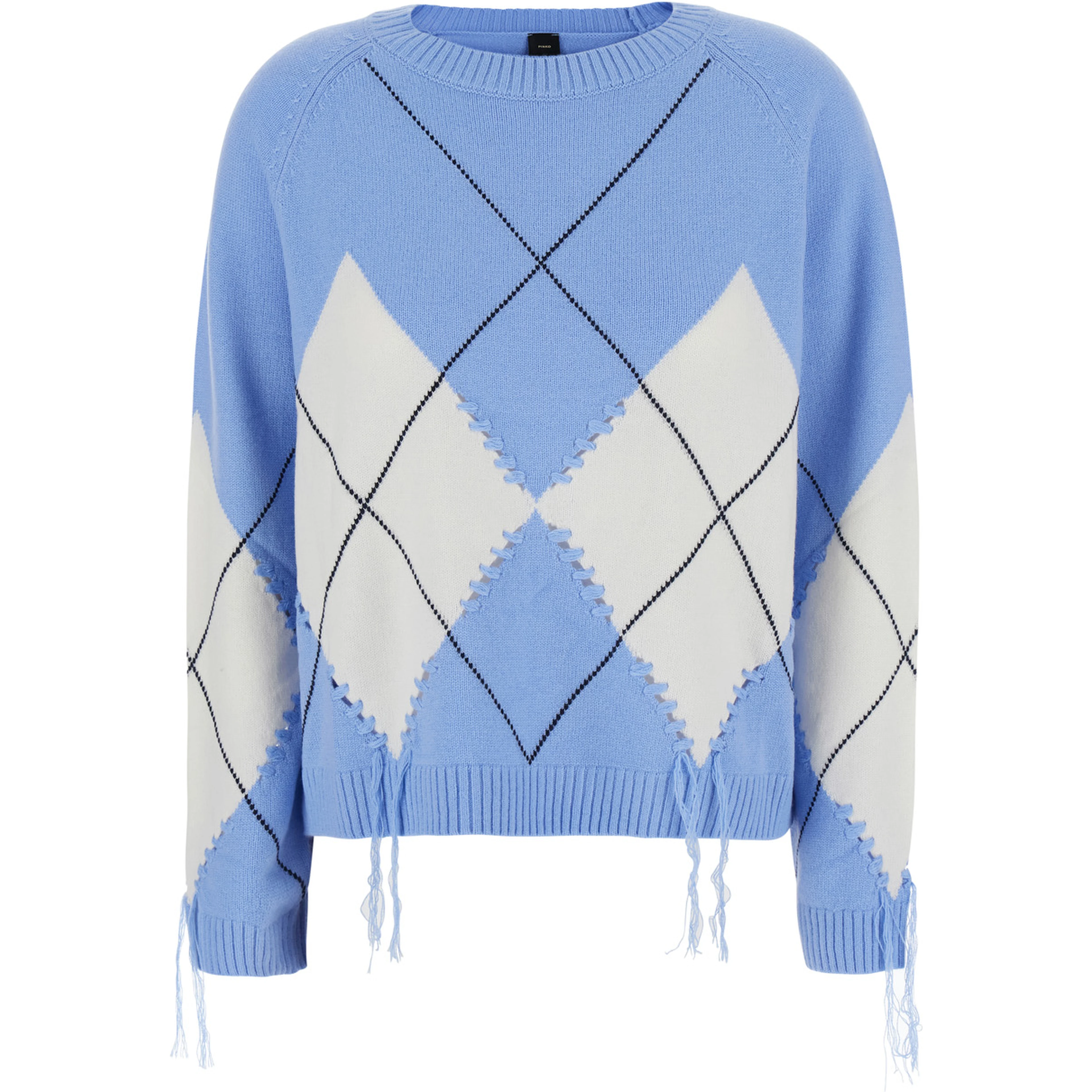 Berna Light blue sweater with argyle motif and perforated details in wool and cashmere for women