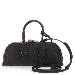 Bowling Horizontal Brown Handbag with adjustable and removable shoulder strap and Love Birds plate on the front in leather for women