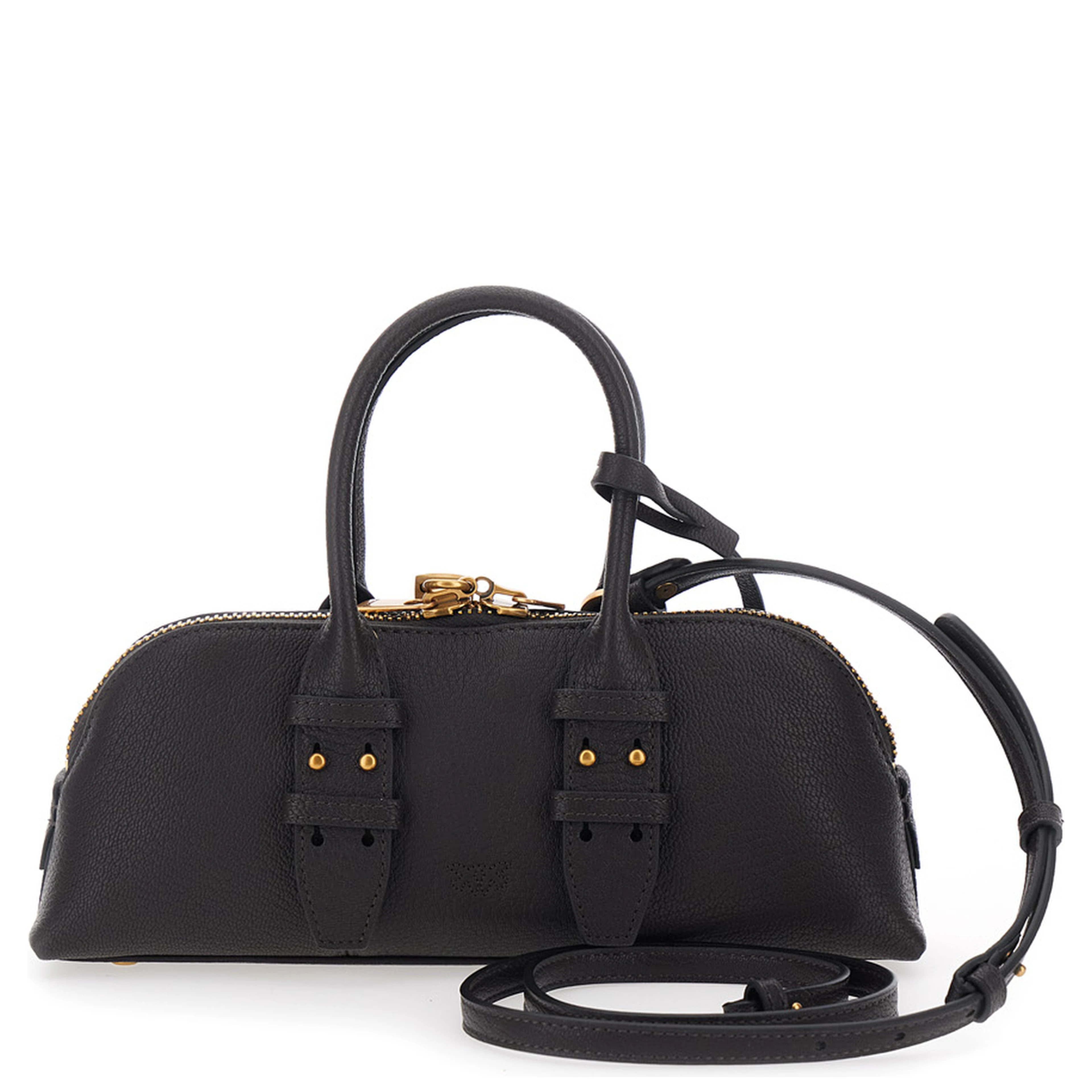Bowling Horizontal Brown Handbag with adjustable and removable shoulder strap and Love Birds plate on the front in leather for women