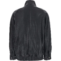black Jackets with high collar and semi-elasticated waist in leather for women
