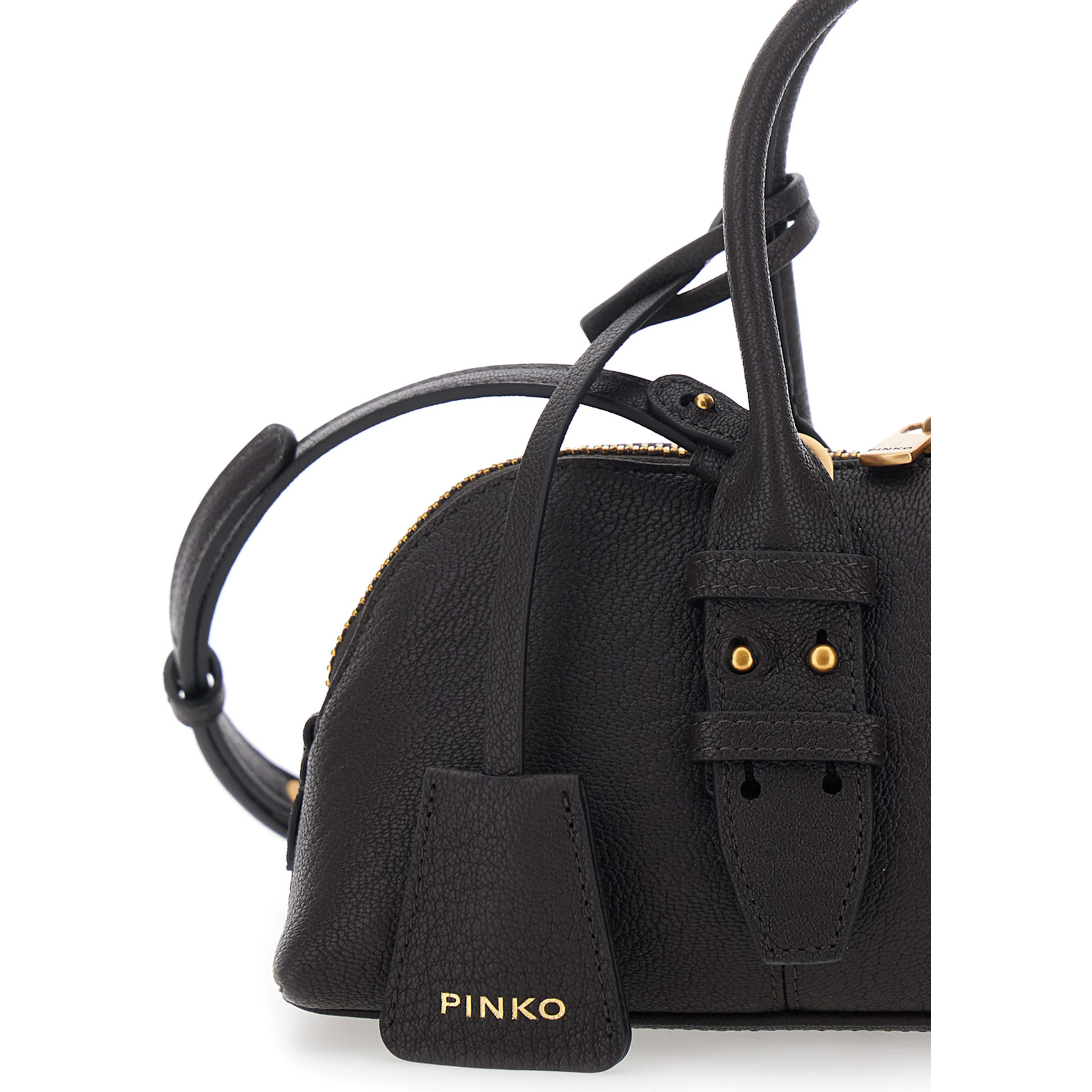 Bowling Horizontal Brown Handbag with adjustable and removable shoulder strap and Love Birds plate on the front in leather for women