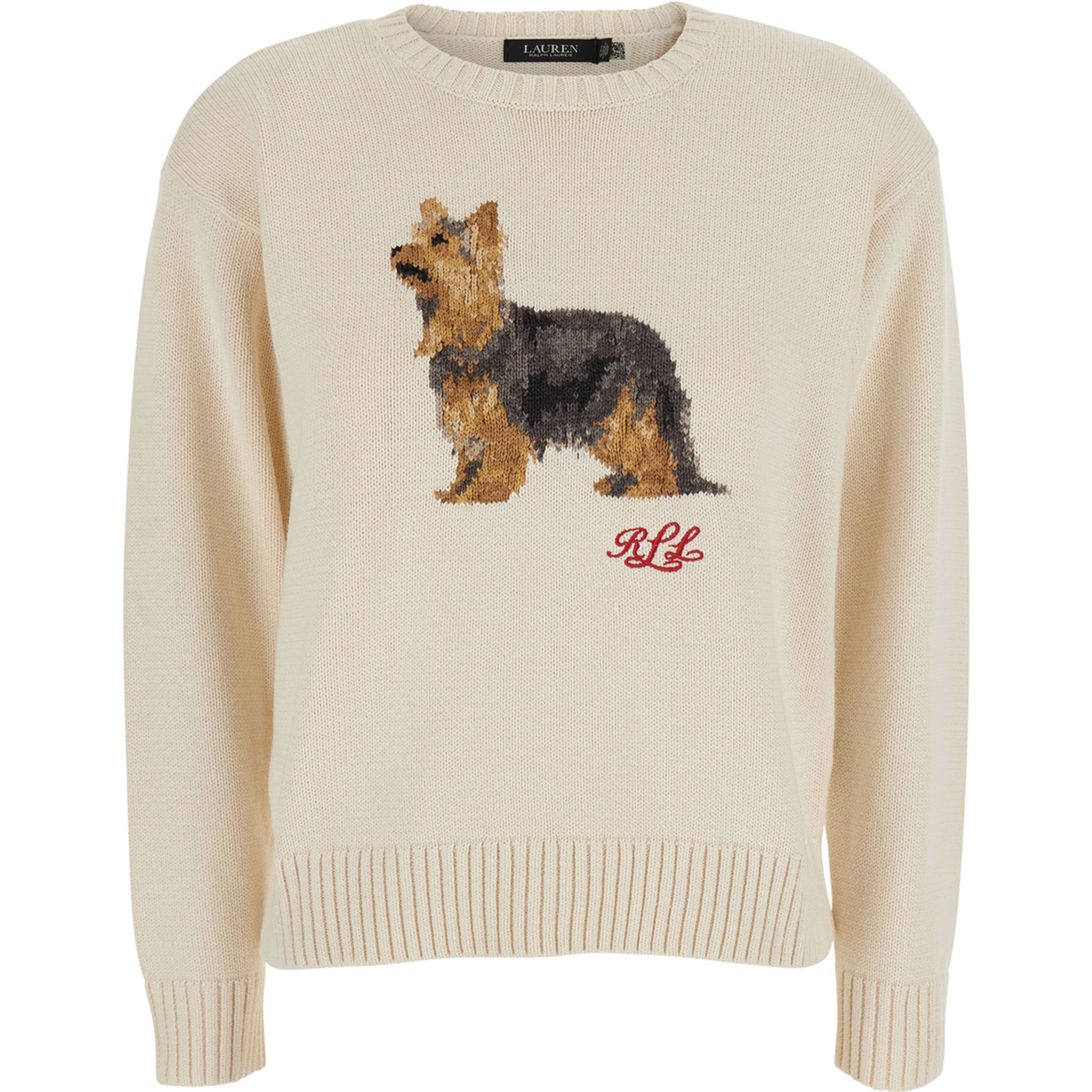 Sweater with Round Neck and Long Sleeves in Fine Knit White Woman