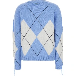 Berna Light blue sweater with argyle motif and perforated details in wool and cashmere for women