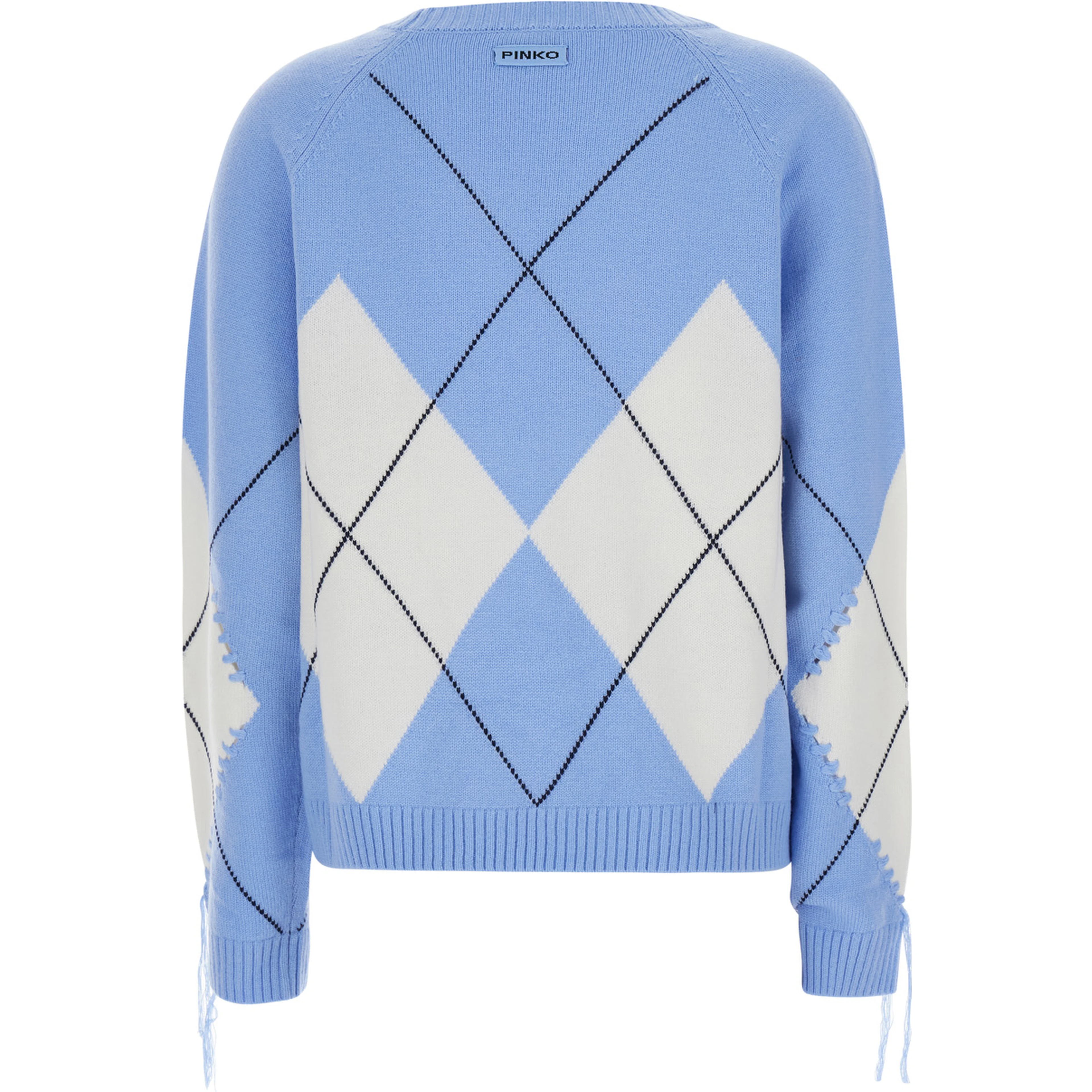Berna Light blue sweater with argyle motif and perforated details in wool and cashmere for women
