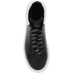 Low Top Sneaker with logo lettering on the tongue in Black Leather for Men