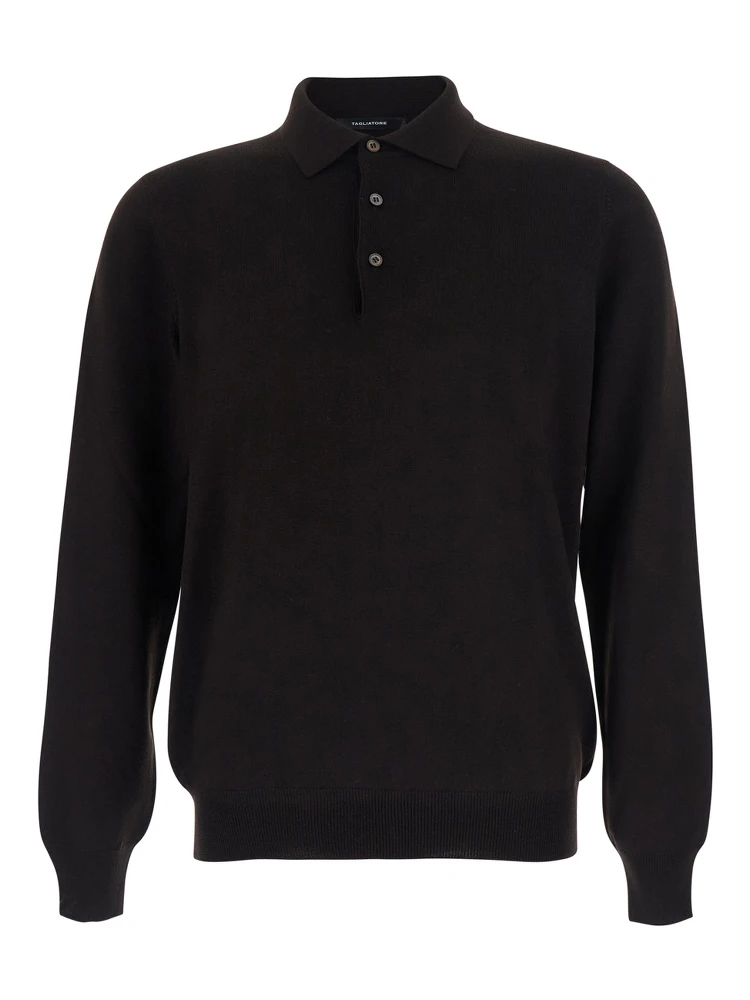 Polo Shirt with Long Sleeves in Brown for Men