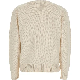 Sweater with Round Neck and Long Sleeves in Fine Knit White Woman