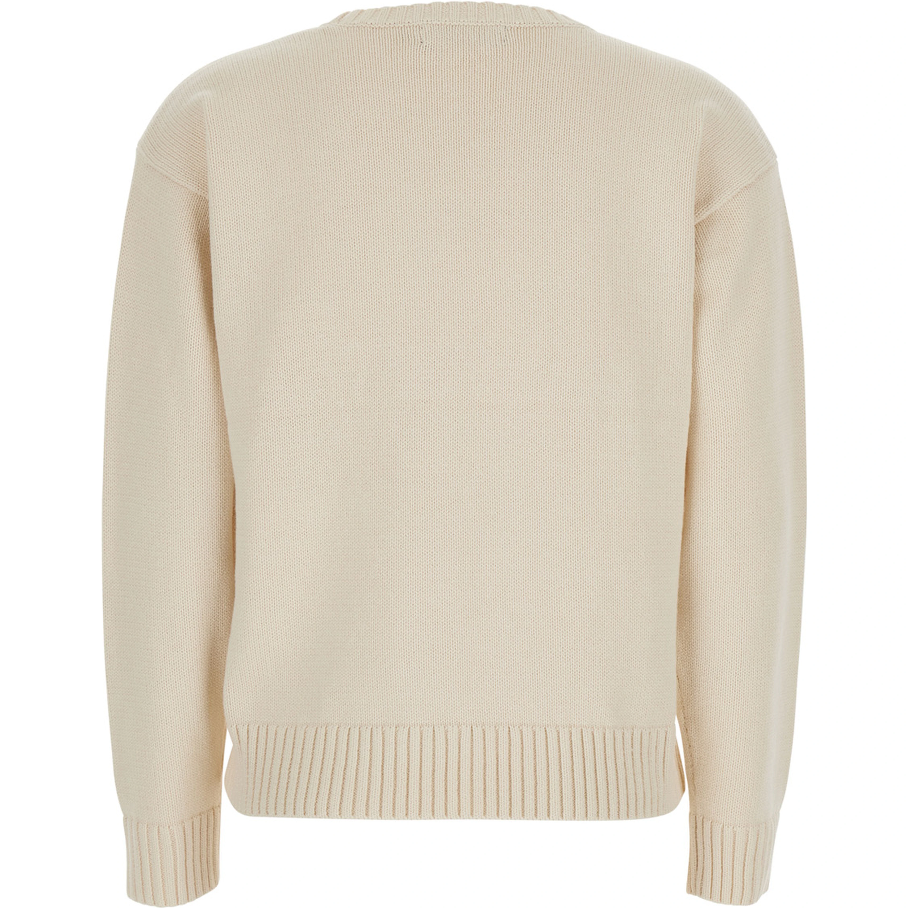 Sweater with Round Neck and Long Sleeves in Fine Knit White Woman