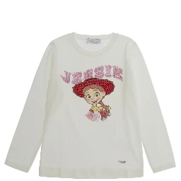 White Long Sleeve T-shirt with Front Print in Cotton Girl