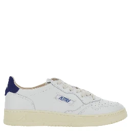 Medalist Low White and Blue Sneakers with Contrast Pull-tab in Leather for Men