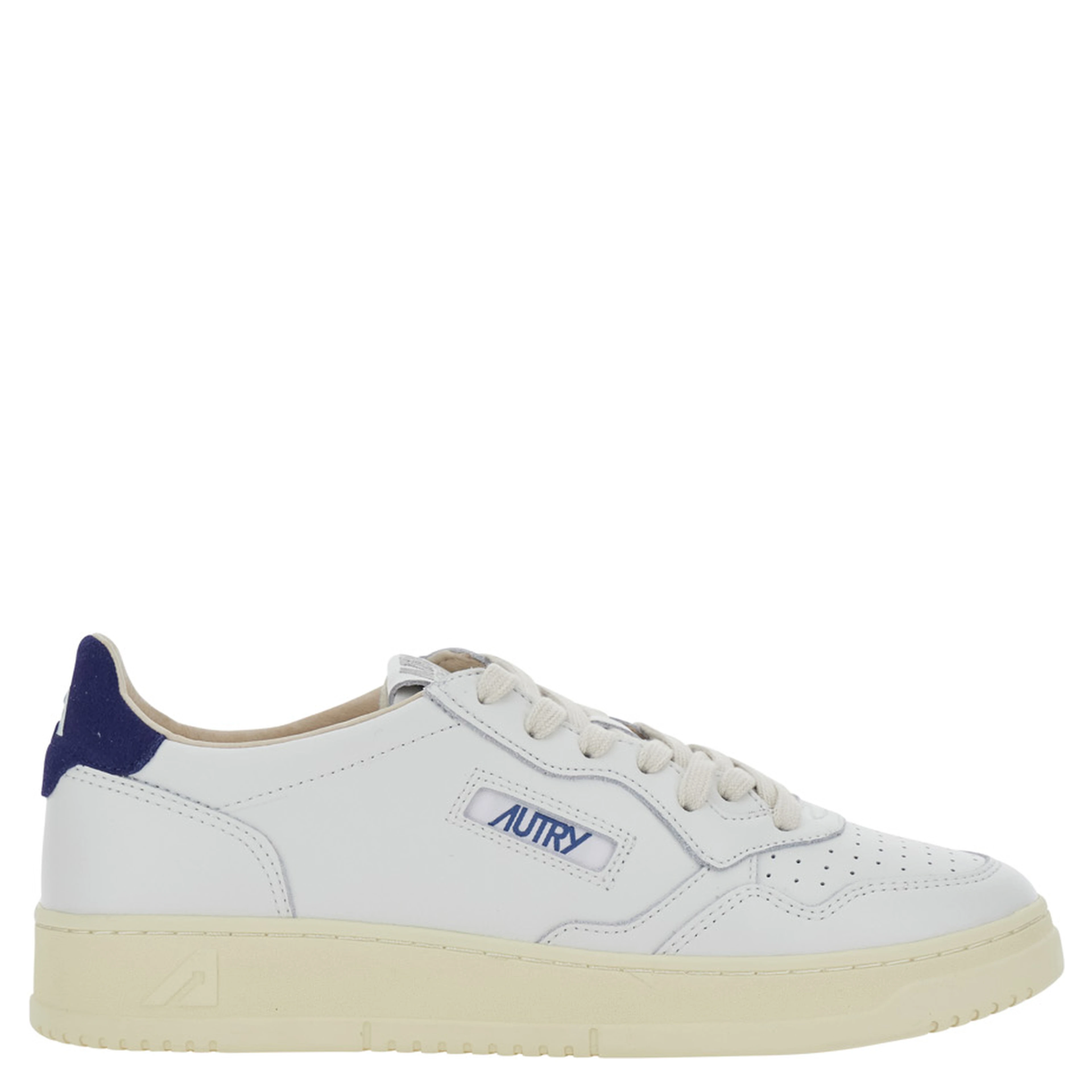 Medalist Low White and Blue Sneakers with Contrast Pull-tab in Leather for Men
