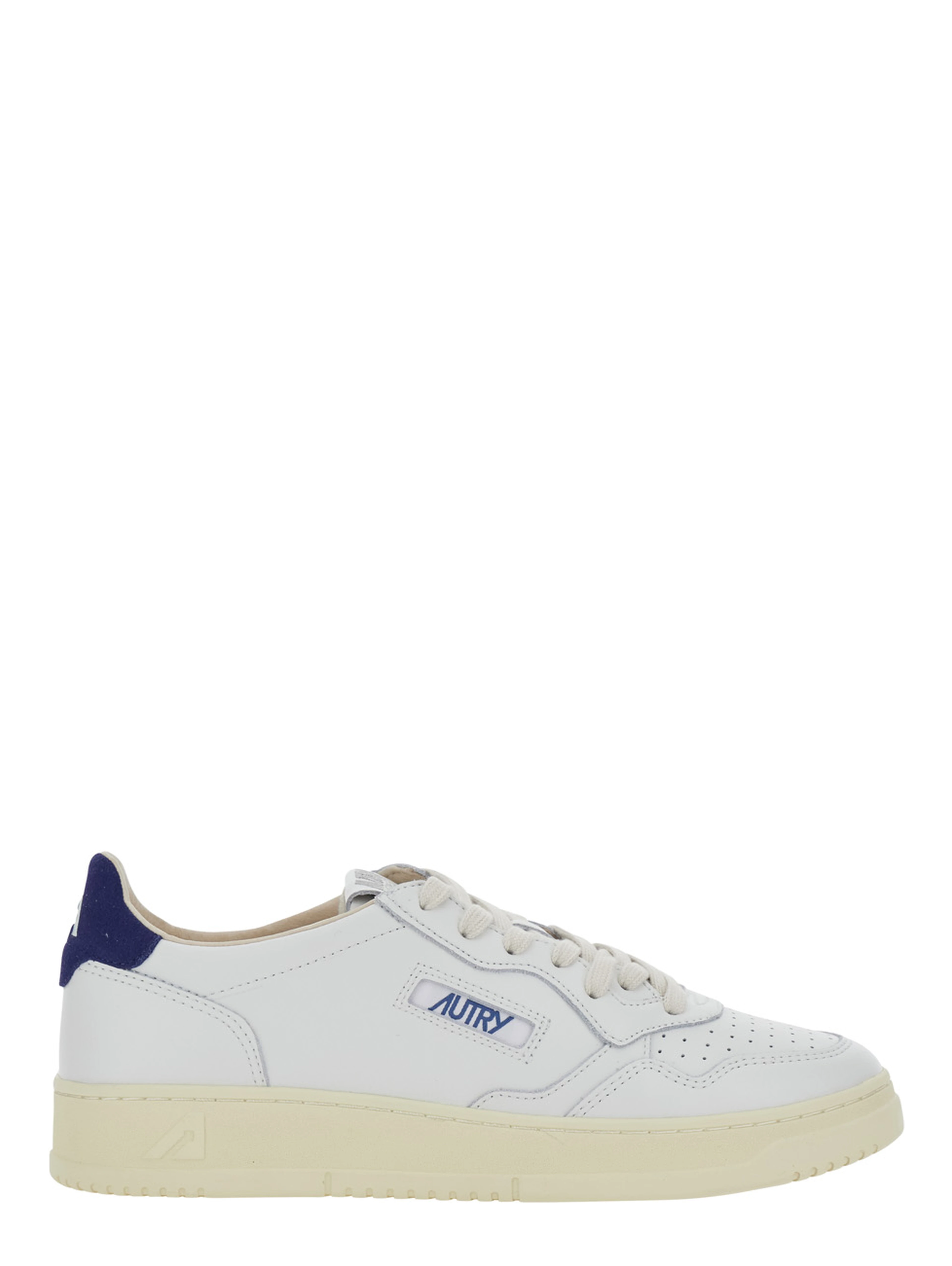 Medalist Low White and Blue Sneakers with Contrast Pull-tab in Leather for Men