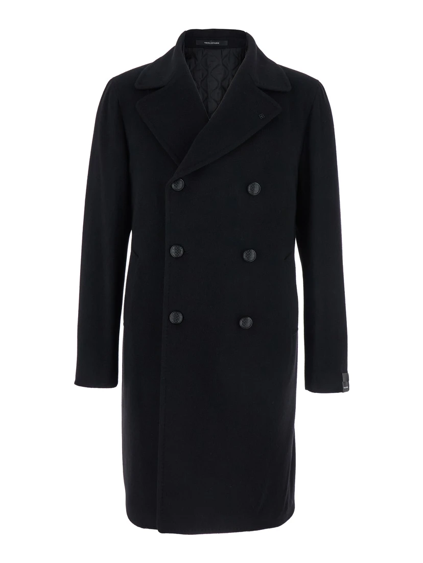 Black Coat with Notched Revers and Button Closure in Wool for Men
