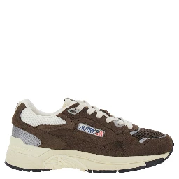Hyperway Brown Low Top Sneaker with Logo Patch on Tongue and Side in Suede and Fabric for Women
