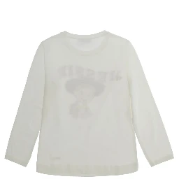 White Long Sleeve T-shirt with Front Print in Cotton Girl