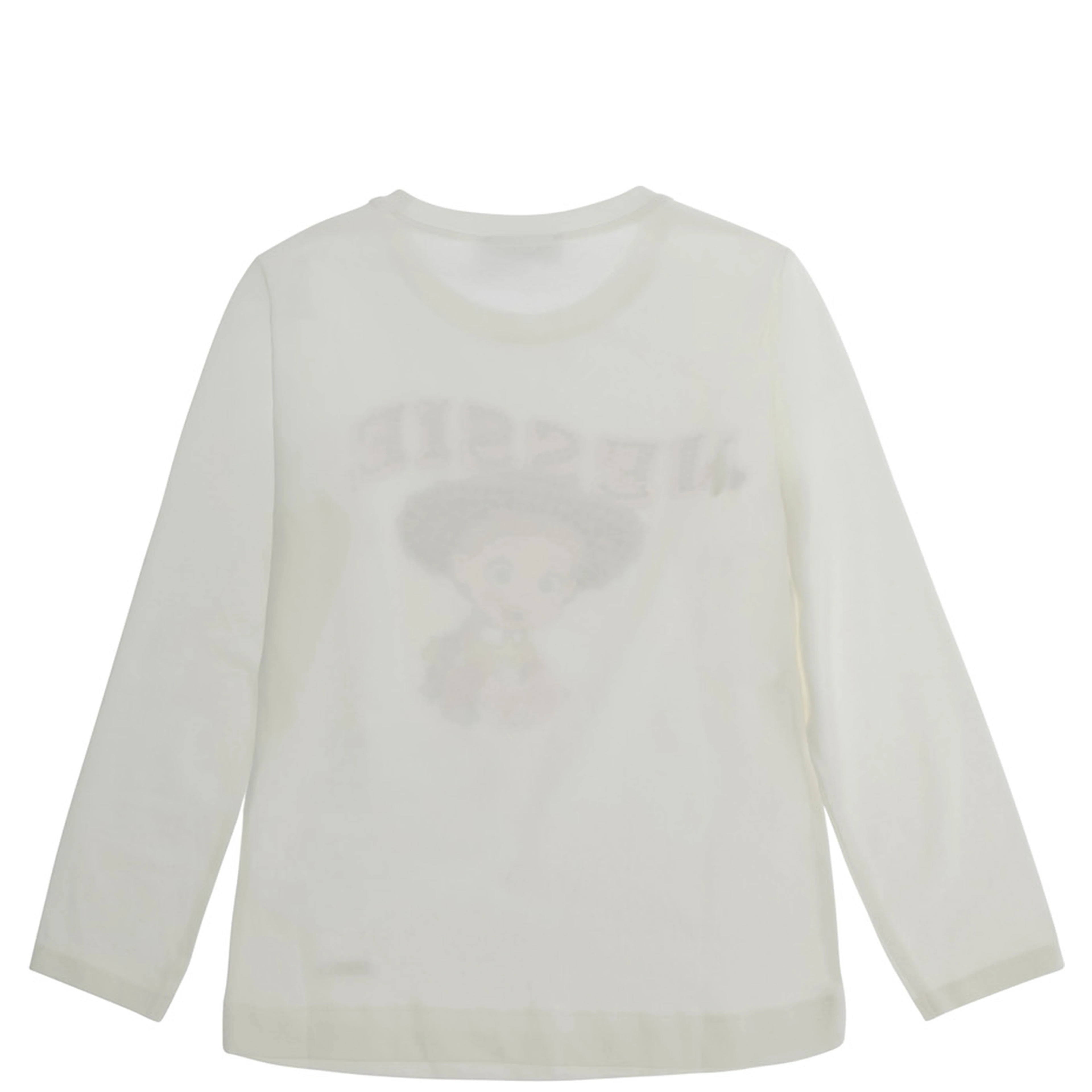 White Long Sleeve T-shirt with Front Print in Cotton Girl