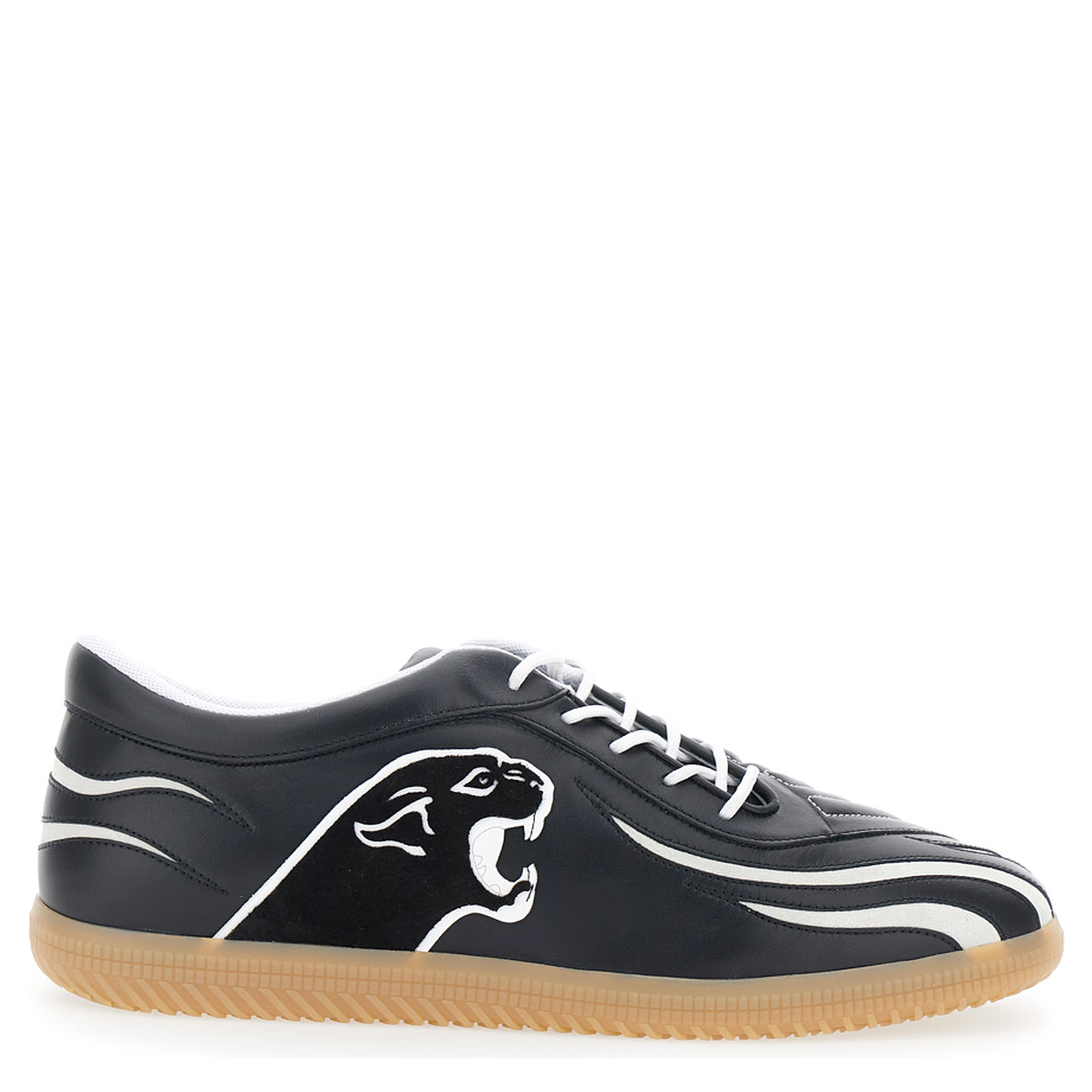 Black Low top sneakers with Panther patch detail on the side and flame motif in  leather for men
