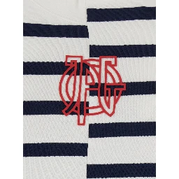 Black and White Sleeveless Top with Asymmetrical Design and All-Over Striped Motif and Front Logo on the Front in Cotton Blend for Women