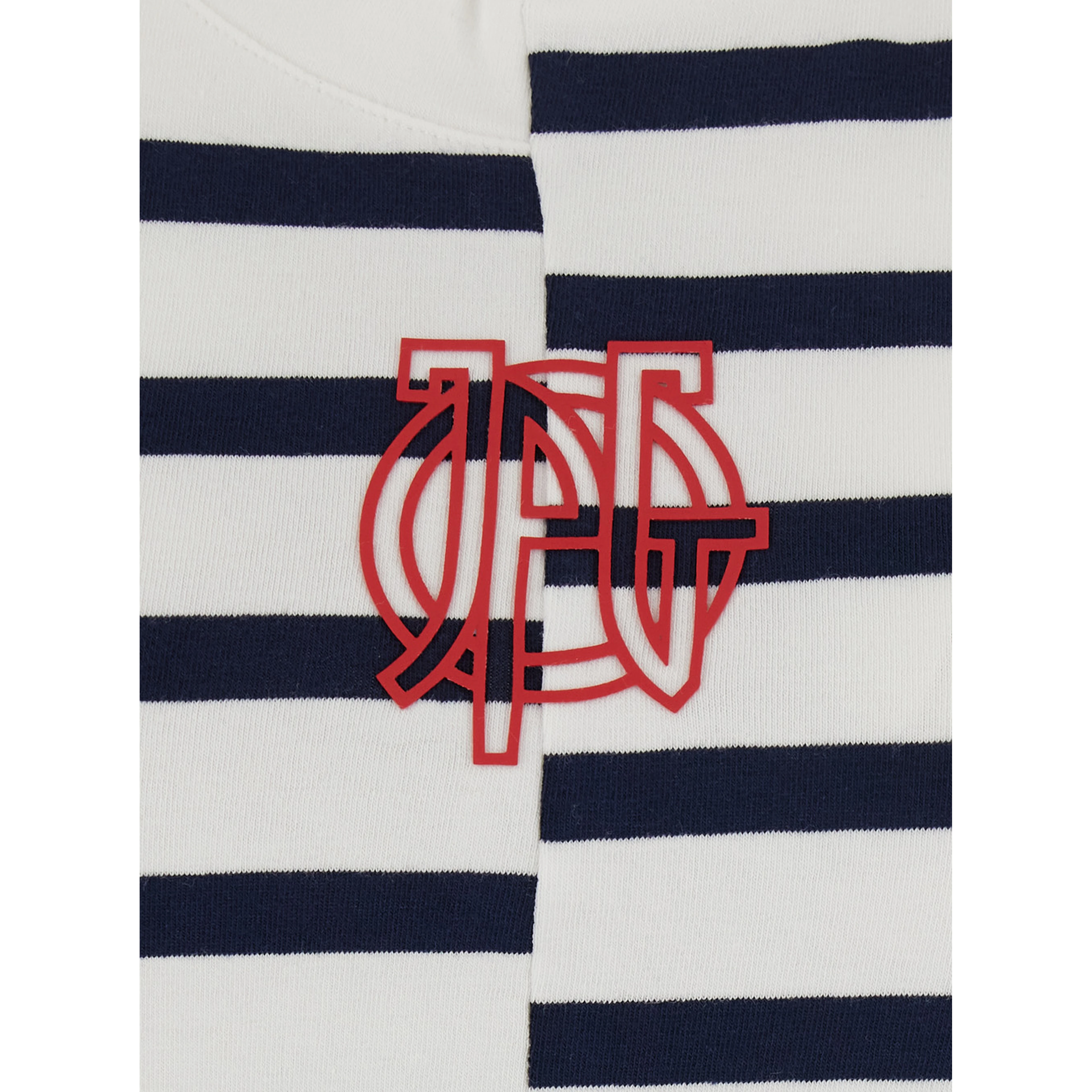 Black and White Sleeveless Top with Asymmetrical Design and All-Over Striped Motif and Front Logo on the Front in Cotton Blend for Women