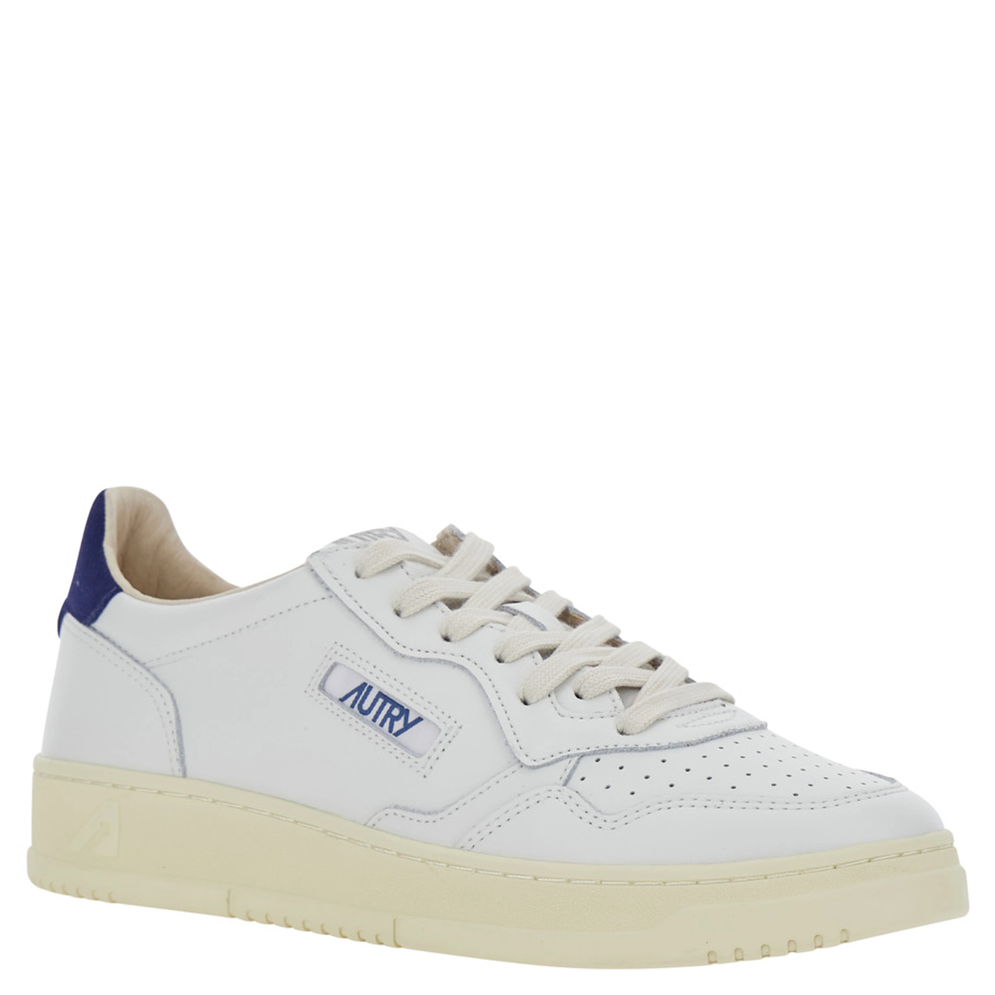 Medalist Low White and Blue Sneakers with Contrast Pull-tab in Leather for Men