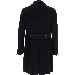 Black Coat with Notched Revers and Button Closure in Wool for Men