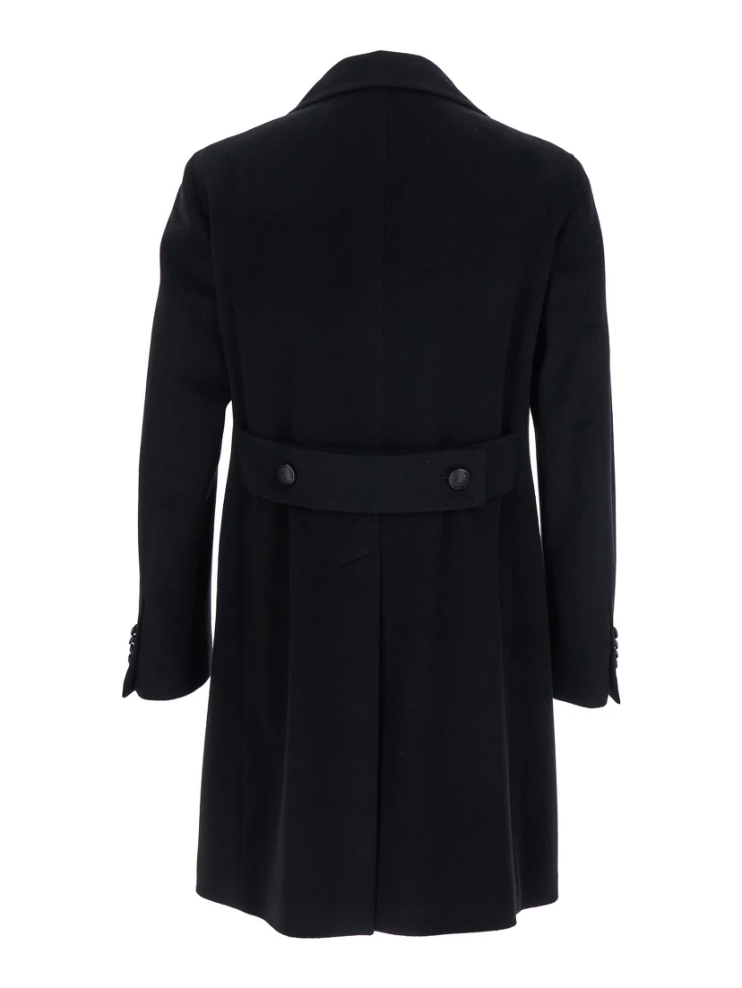 Black Coat with Notched Revers and Button Closure in Wool for Men