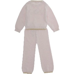 Pink Ensamble with bear embroidery on the front and contrasting trims in Blend cotton and wool baby