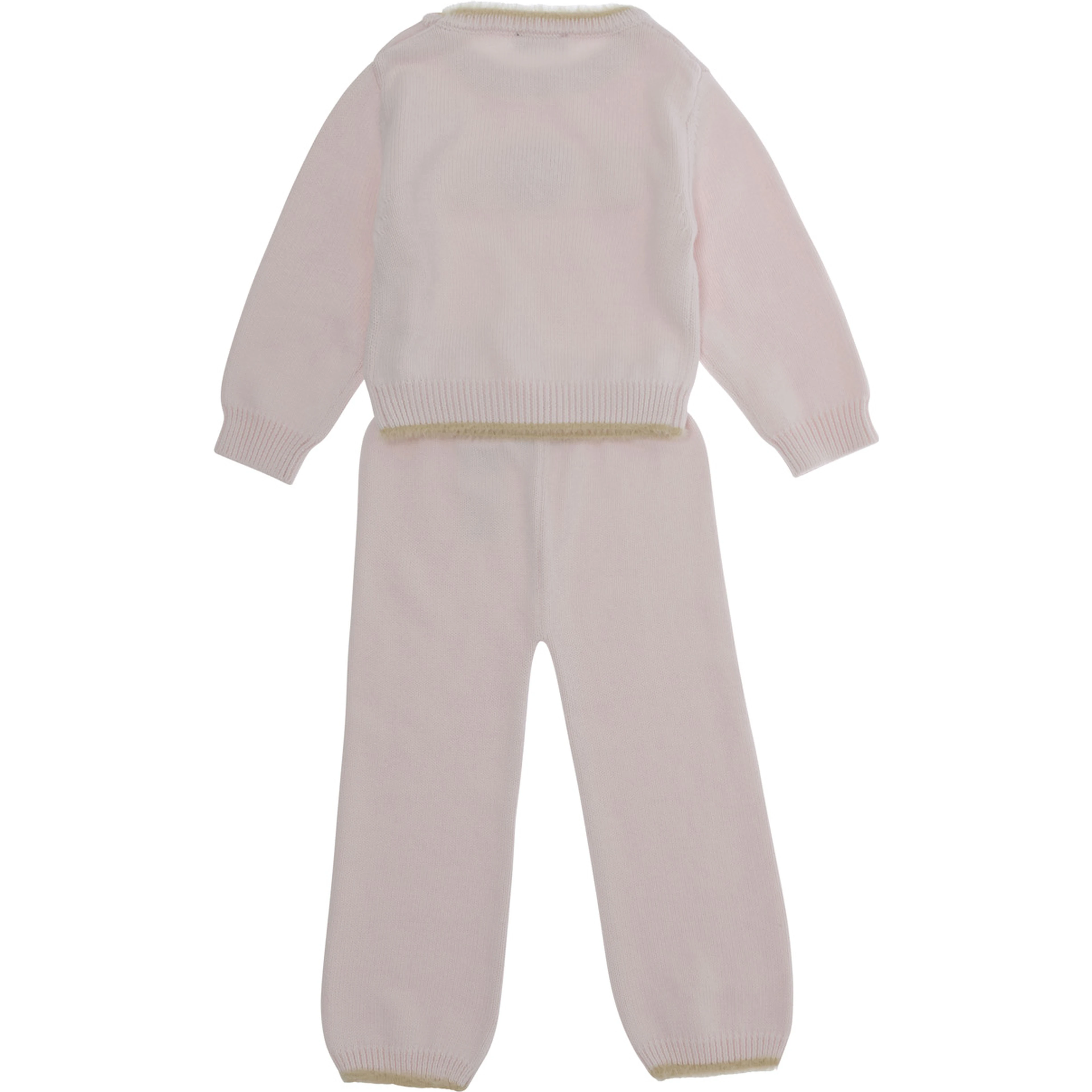 Pink Ensamble with bear embroidery on the front and contrasting trims in Blend cotton and wool baby