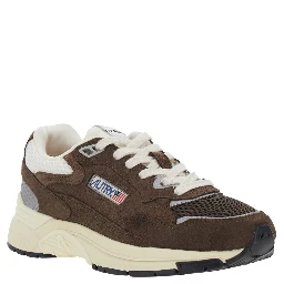 Hyperway Brown Low Top Sneaker with Logo Patch on Tongue and Side in Suede and Fabric for Women