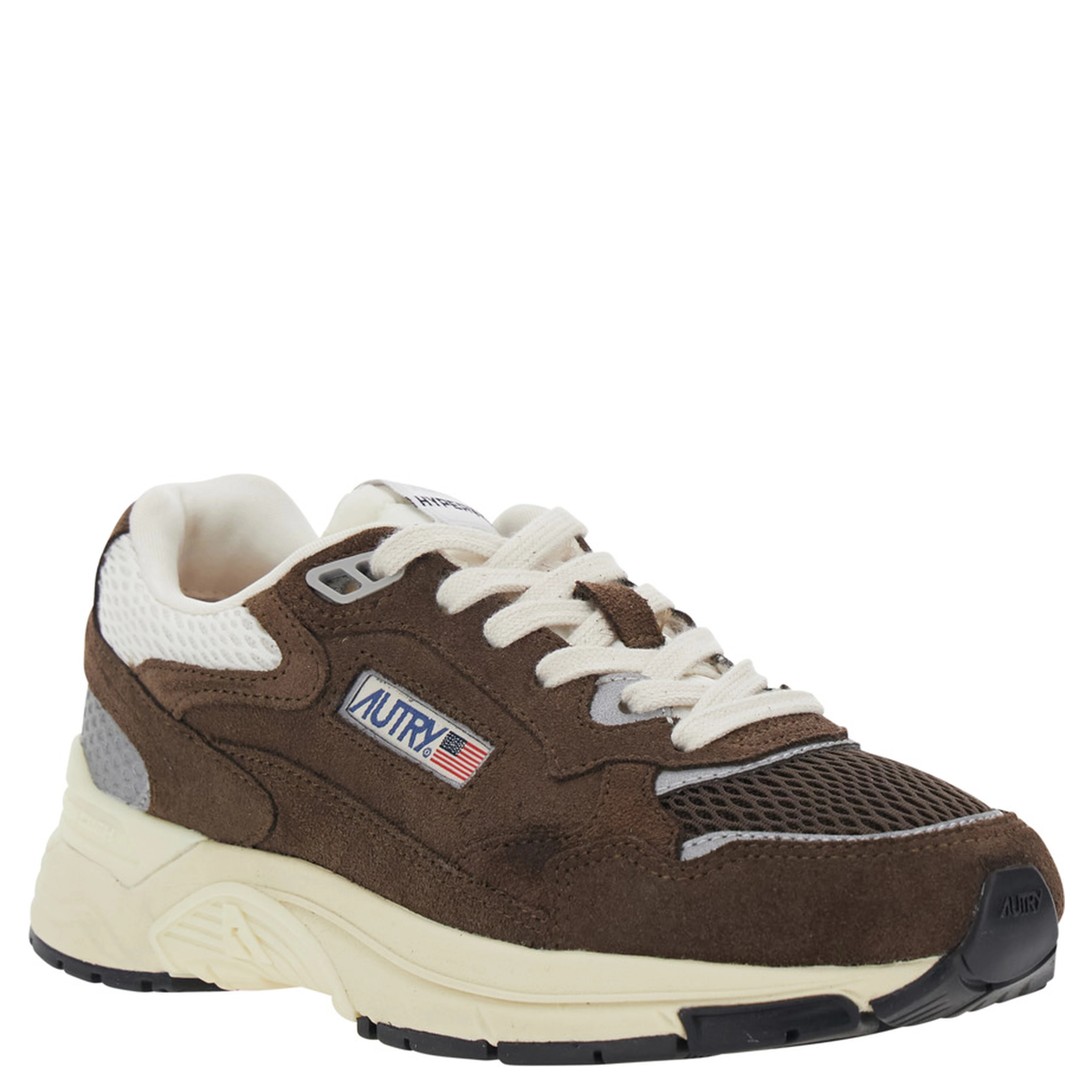 Hyperway Brown Low Top Sneaker with Logo Patch on Tongue and Side in Suede and Fabric for Women