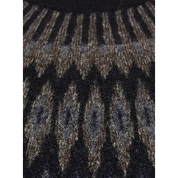 Brown Crewneck Sweater with Jacquard Motif in Alpaca and Wool for Men