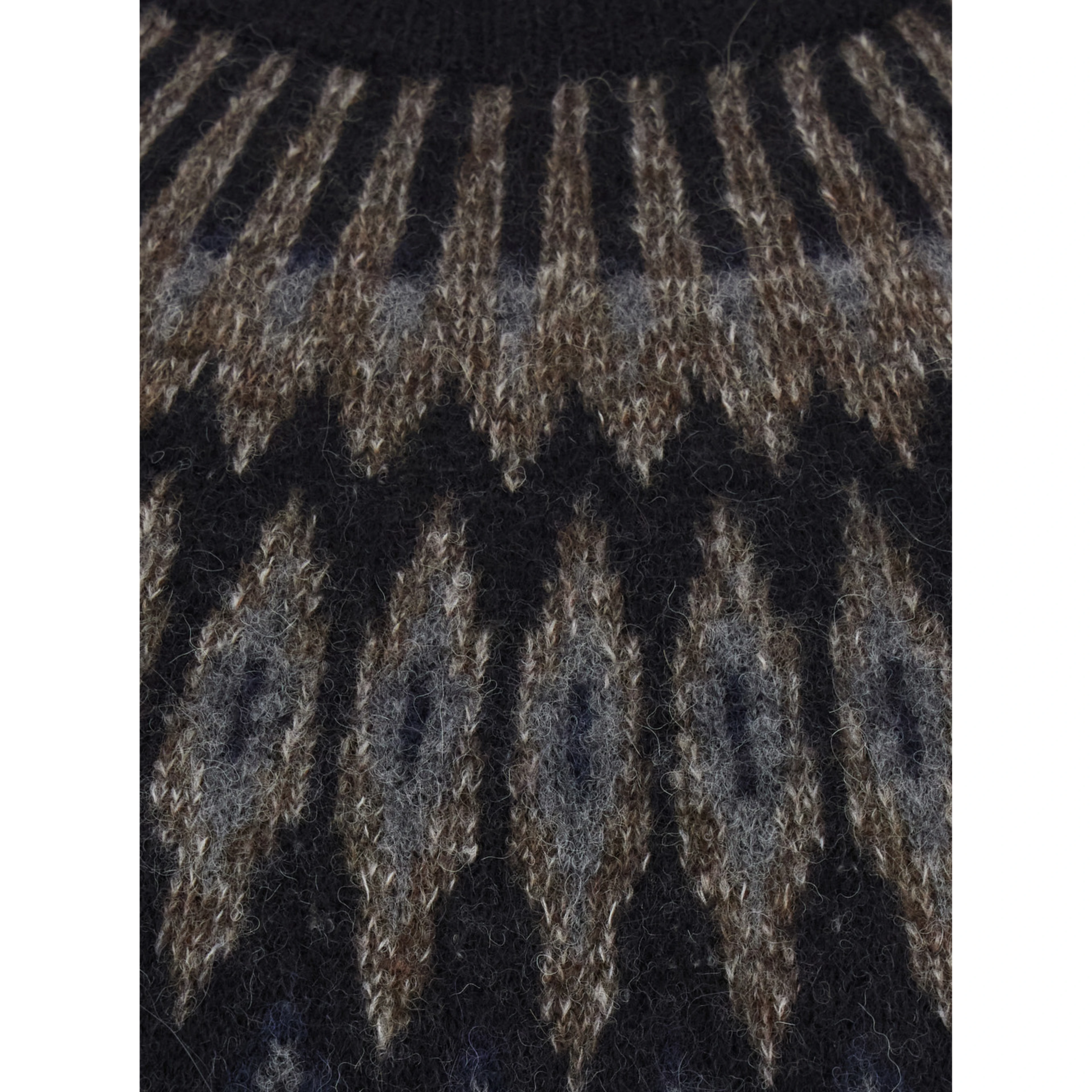 Brown Crewneck Sweater with Jacquard Motif in Alpaca and Wool for Men