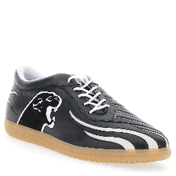 Black Low top sneakers with Panther patch detail on the side and flame motif in  leather for men