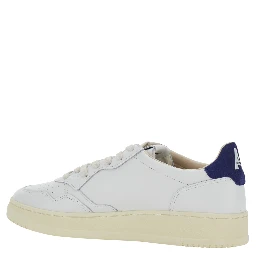 Medalist Low White and Blue Sneakers with Contrast Pull-tab in Leather for Men