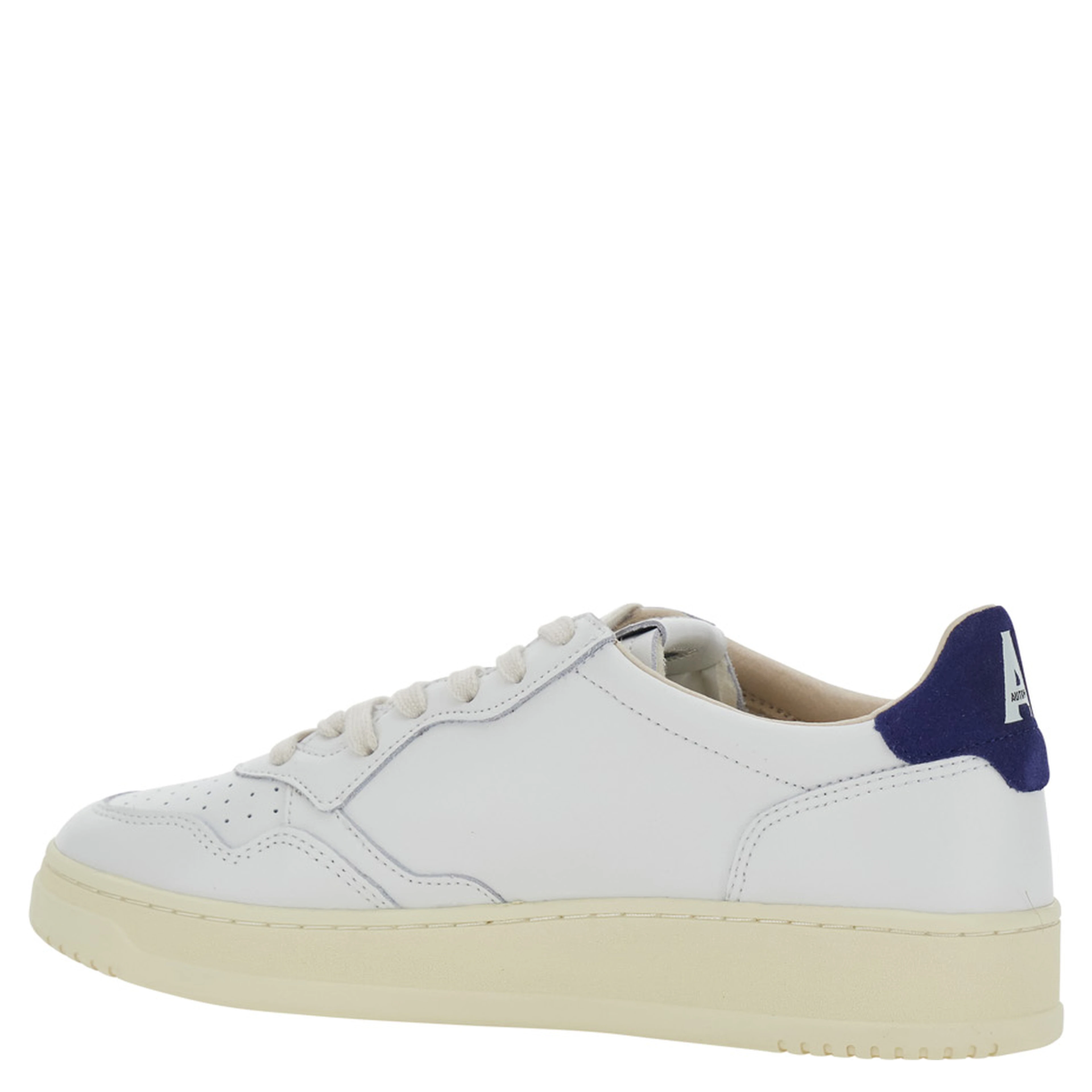 Medalist Low White and Blue Sneakers with Contrast Pull-tab in Leather for Men
