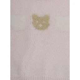 Pink Ensamble with bear embroidery on the front and contrasting trims in Blend cotton and wool baby