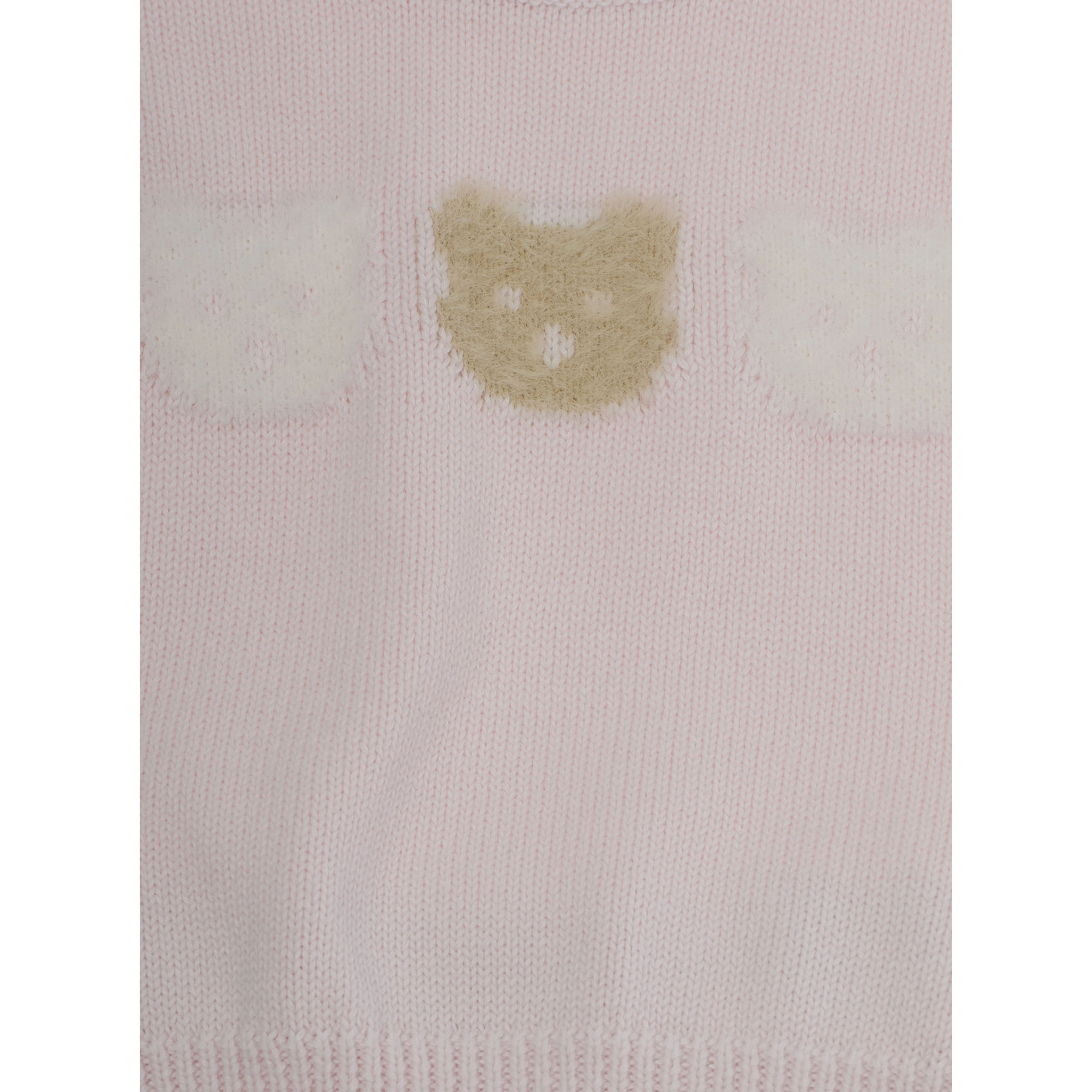 Pink Ensamble with bear embroidery on the front and contrasting trims in Blend cotton and wool baby