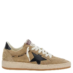 Ballstar Beige Low Top Sneakers with Star Patch on the Side in Suede for Women