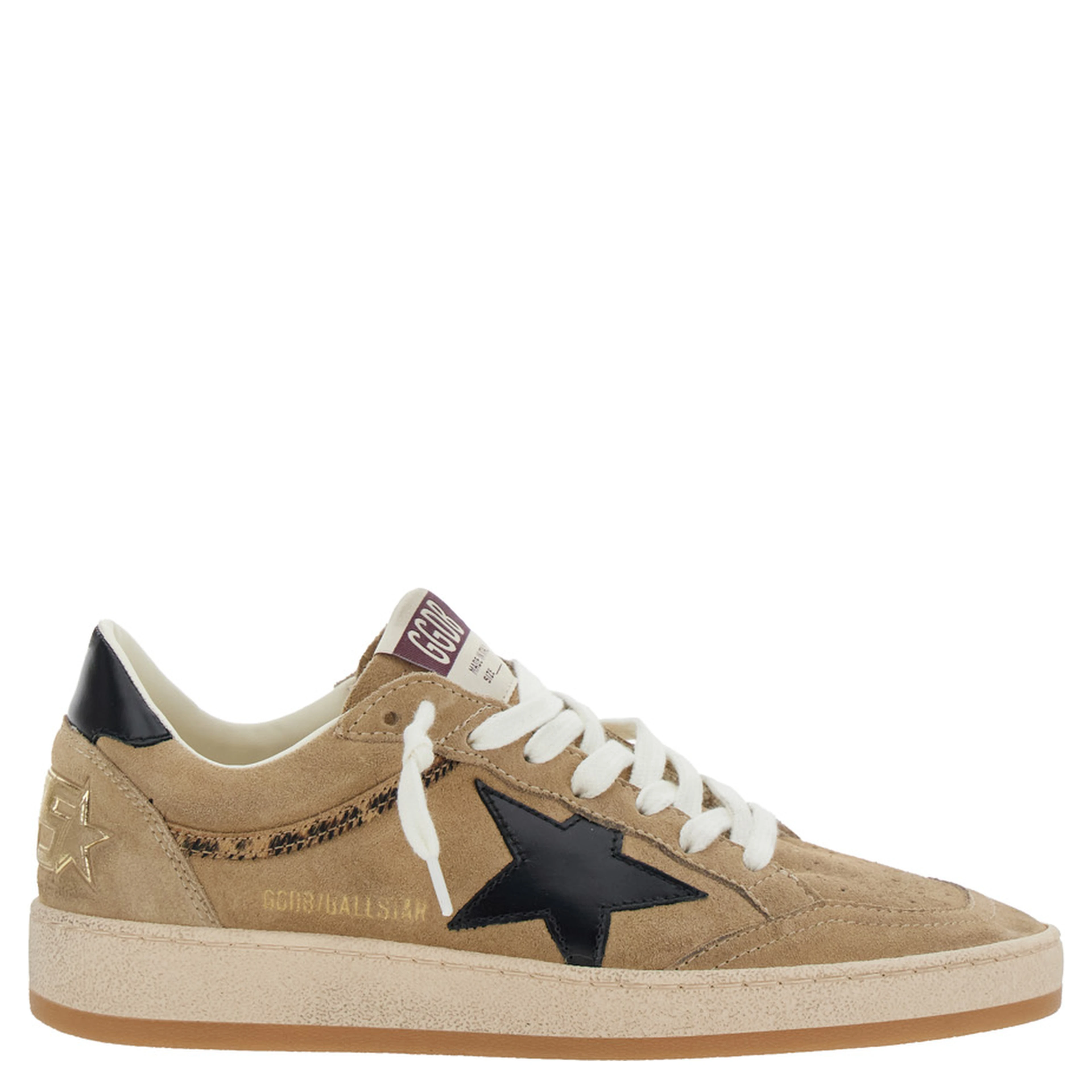 Ballstar Beige Low Top Sneakers with Star Patch on the Side in Suede for Women