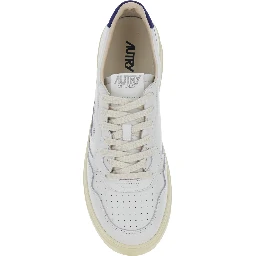 Medalist Low White and Blue Sneakers with Contrast Pull-tab in Leather for Men
