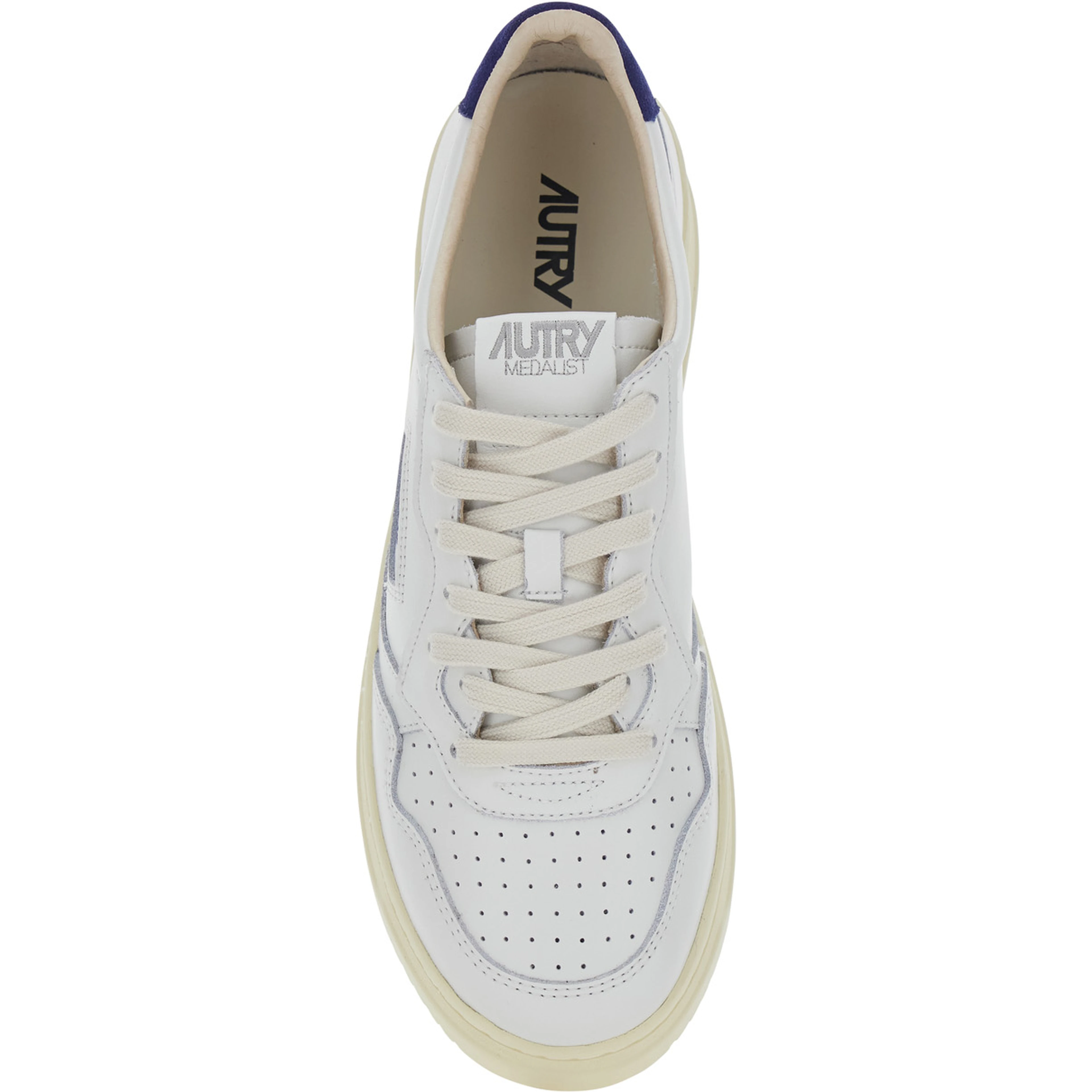 Medalist Low White and Blue Sneakers with Contrast Pull-tab in Leather for Men