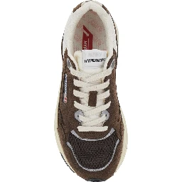 Hyperway Brown Low Top Sneaker with Logo Patch on Tongue and Side in Suede and Fabric for Women