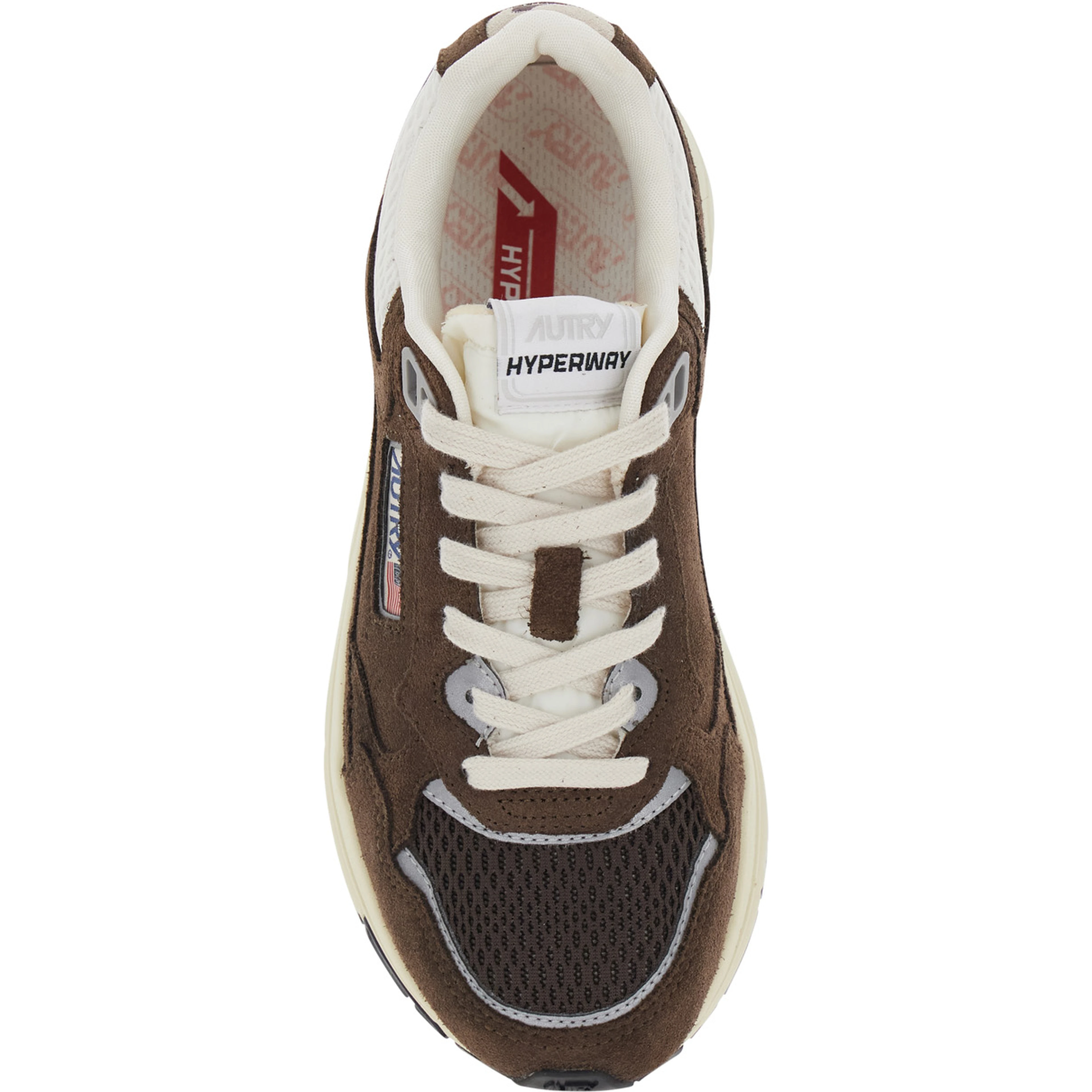 Hyperway Brown Low Top Sneaker with Logo Patch on Tongue and Side in Suede and Fabric for Women