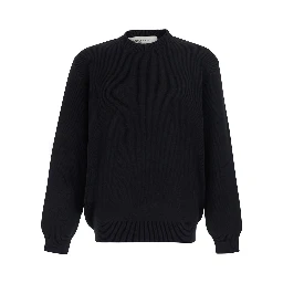 Black Long-Sleeve Crew Neck T-Shirt with Logo Lettering on the Back in Cotton Blend Men