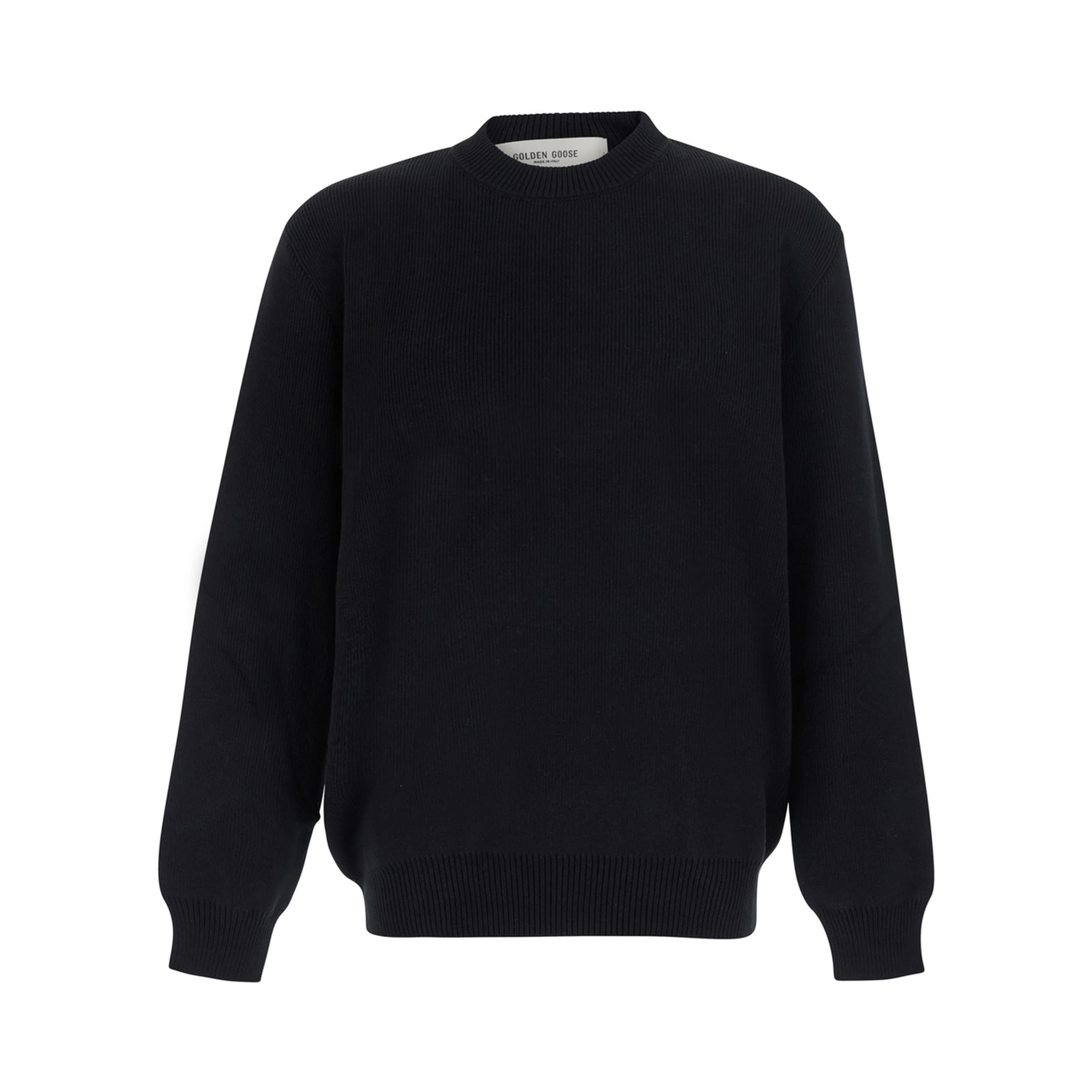 Black Long-Sleeve Crew Neck T-Shirt with Logo Lettering on the Back in Cotton Blend Men